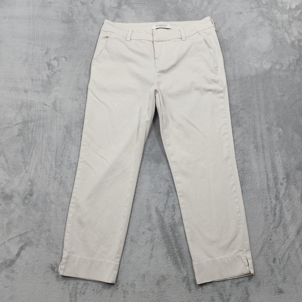 Liverpool Pants Womens 8 Beige Twill Crop Straight Chino Pull On Ankle Stretch